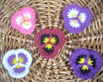 Crochet Easy Pansy Pattern, Crochet Pansy Applique Pattern for Beginners, PDF Pansy Patch Crochet Pattern, Crochet Pansy Digital Download