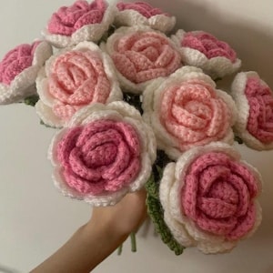 Crochet Simple Rose on stem For Beginners, Tea Rose, Crochet Easy Two Color Rose Pattern, Rose Crochet Digital Download PDF Pattern