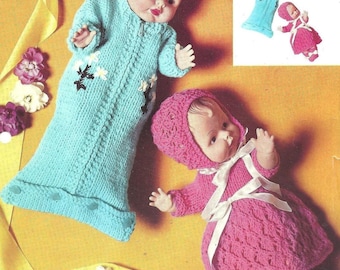 VTG Patons Outfits 12 inch dolls, Knit Doll, Zip-up Sleeping Bag, Dress, Bonnet, Bootees, 12 in doll Knitting Digital Download PDF