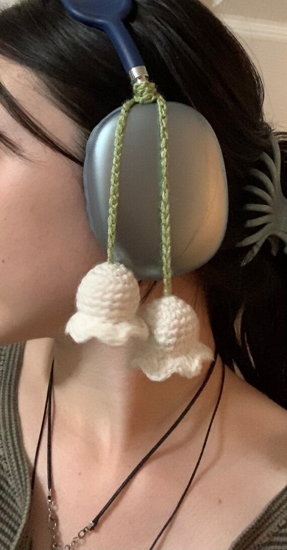 Lily of the Valley headphone accessory, crochet headphone accessory, crochet lily of the valley keychain, crochet gift