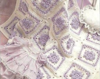 Vintage Crochet Lavender Baby Afghan Pattern, Crochet Baby Lavender Blanket - Crochet Lavender Afghan Blanket- PDF Digital Download PDF