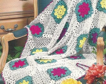 Vintage Spring Flower Afghan Pattern, Crochet Spring Flowers Blanket, Crochet Floral Afghan Pattern Digital Download PDF