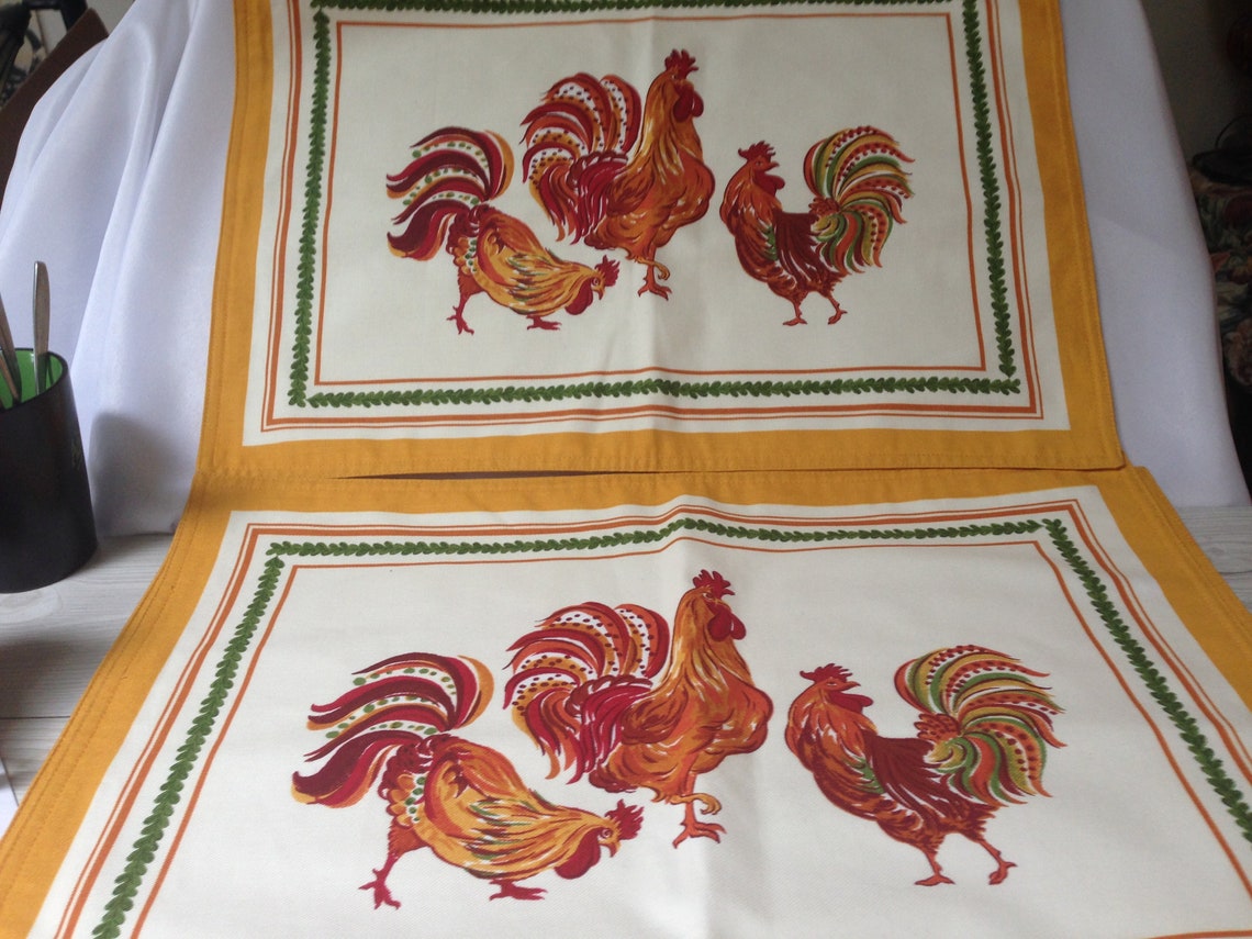 Vintage Rooster Cloth Placemats Rooster Table mats x 4 Etsy