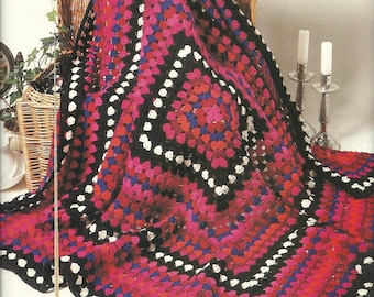 VINTAGE Super Granny Square Afghan, Square Super Granny Afghan, Crochet Geometric Afghan Pattern Crochet Digital Download PDF