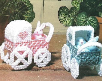 Vintage Plastic Canvas Mini Baby Carriages Pattern, Plastic Canvas Baby Shower Gift, Plastic Baby Carriage Digital Download PDF Pattern