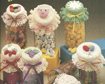 Vintage Crocheted Jar Lid Cover,  7 Design Crochet Jar Lid Cover Crochet 7 Fancy Jar Lid Cover Designs Pattern, instant download PDF.