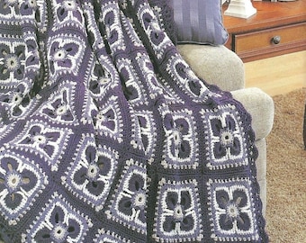 Vintage Crochet Purple Dogwood Flower Afghan Pattern, Crochet Dogwood Four Petal Flower Blanket, Flower Afghan Blanket Digital Download PDF