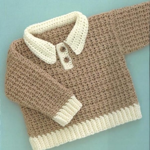 Prosty sweterek dla niemowląt w stylu vintage, sweterek dla chłopca w kształcie piernika na szydełku w rozmiarze 6, 12, 18 miesięcy, wzór do pobrania w formacie PDF