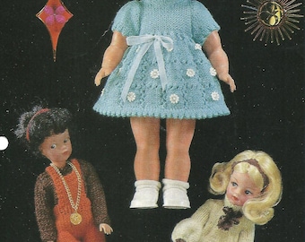 Vintage Emu Knit 14 inch Doll Dress, Knickers , 11.5 Inch doll Sweater, Hot Pants and dress Dolls Outfit Knitting Digital Download PDF