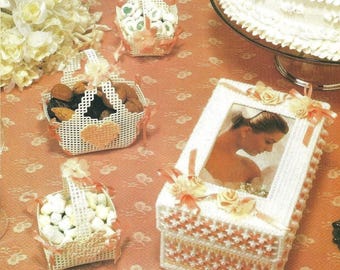 Vintage Plastic Canvas baskets, Candy Basket, Photo Box Pattern, Plastic Canvas Wedding Keepsakes Gift, Basket Digital Download PDF Pattern