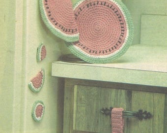 Vintage Crochet Watermelon Pot Holder, Watermelon hanging Towel, Wedge Magnet Pattern Vintage Watermelon Kitchen Set PDF Crochet Pattern