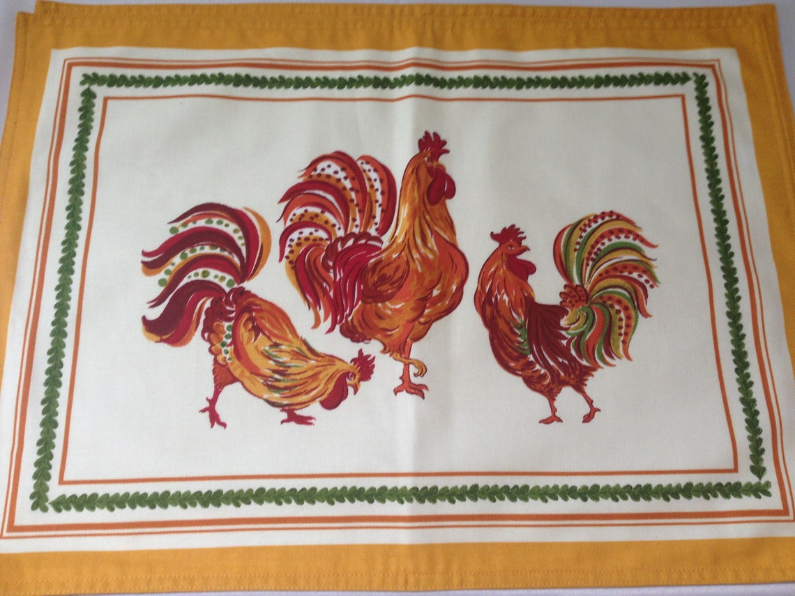 Vintage Rooster Cloth Placemats Rooster Table mats x 4 Etsy