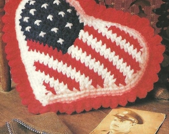 VINTAGE Patriotism I love America Pillow Square Afghan, USA Flag Cushion, Crochet American Flag Pillow Pattern Crochet Digital Download PDF