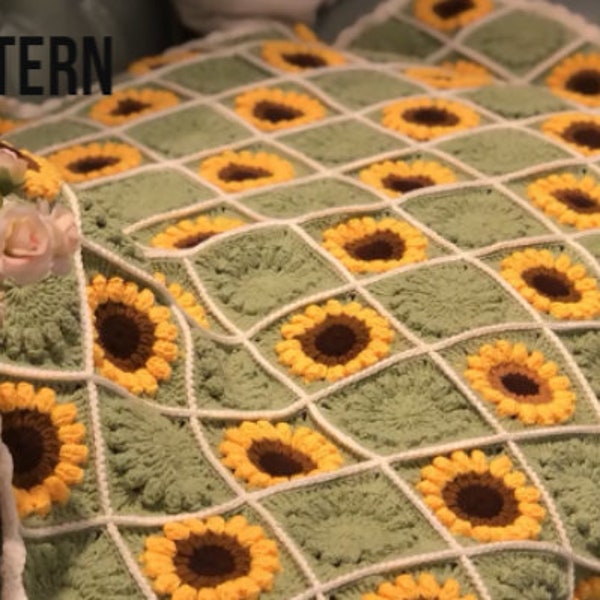 Grandma Square Pattern - Sunflower Grandma Square - Babydecke häkeln - Sonnenblume Häkeldecke- PDF Häkelanleitung - Digital Download PDF