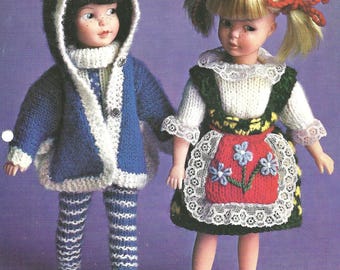 VTG Patons Outfits 9 inch dolls, Knit Sweater Hooded Cape and Tights, Austrian Outfit 9 inch doll Knitting Digital Download PDF