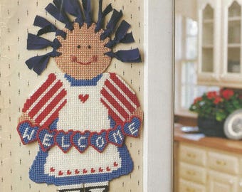 Vintage Plastic Canvas Welcome Doll Welcome Pattern, Plastic Canvas Welcome Doorstops, Plastic Canvas Doll Digital Download PDF Pattern