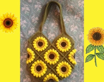 Crochet Sunflower Bag Pattern- Crochet Sunflower Square Pattern- Sunflower Bag pattern- Instant Download PDF- PDF Pattern