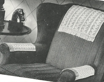 VINTAGE Knit Feather Stitch Sofa Back and Arm Doily, Knit Feather Chair Set, Feather Stitch Sofa Doily Knit Pattern Digital Download PDF