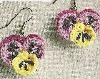 Vintage Crochet Pansy Earrings Pattern, Pansy Crochet Pattern, Flower Earring Crochet Floral PDF Pattern, A gift for Mom
