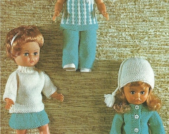 VTG Emu 14 inch Doll T Shape Jacket, Skirt, Jumper, trousers, Tunic, Hat, Doll Outfit Knitting Digital Download PDF