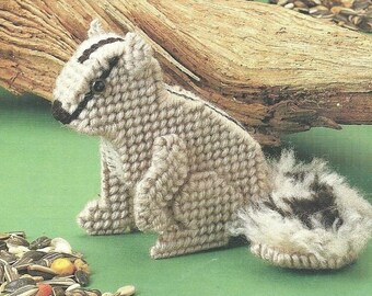 Vintage Plastic Canvas Chipmunk Pattern, Plastic Canvas Decoration, Plastic Canvas Chipmunk Digital Download PDF Pattern