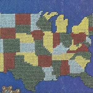 VINTAGE Plastic Canvas Patriotic US Map, America Map Patriotism Plastic Canvas Instant PDF Download Pattern