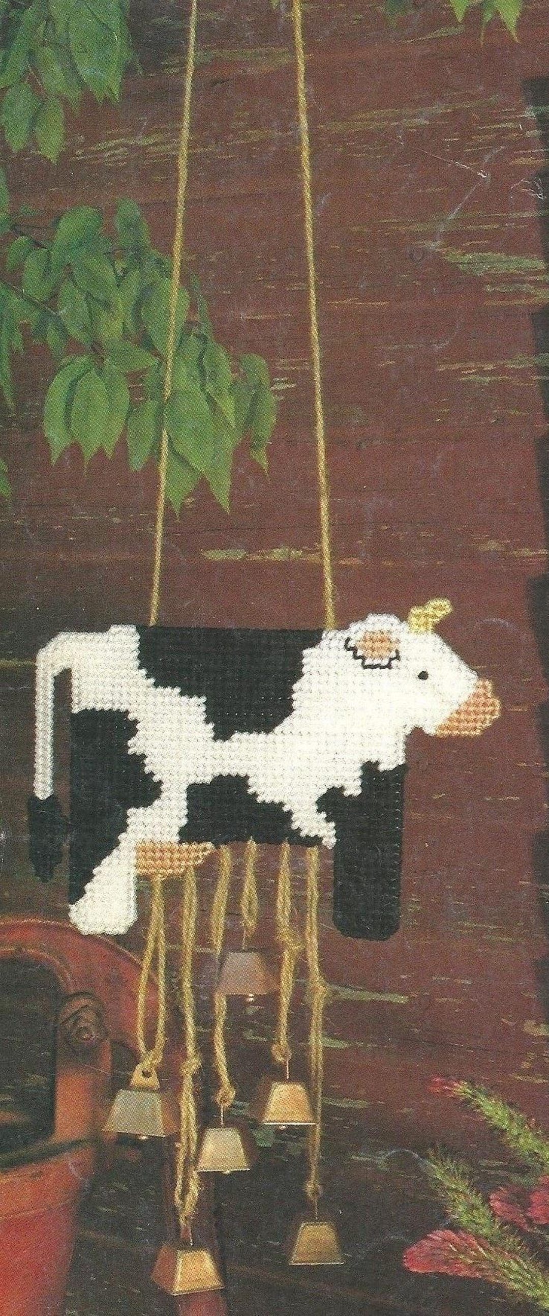 Library Cow Pattern Vintage Plastic Canvas Cow Pattern, Plastic Canvas Cow Chime, Plastic ...