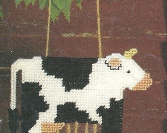 Vintage Plastic Canvas Cow Pattern, Plastic Canvas Cow chime, Plastic Canvas Cow Farm Poster, Cow Gift Digital Download PDF Pattern