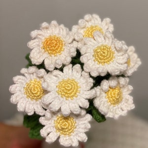 Ramo de margaritas para ocasiones especiales con jarrón y tarjeta GRATIS, ramo de flores de crochet de margaritas, flores hechas a mano, decoración del hogar, regalo de cumpleaños