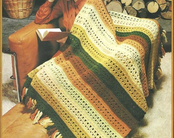 Vintage 70s Beginner&#39;s Luck Crochet Blanket, Crochet Blanket, Beginner&#39;s Afghan, Rainbow Blanket, PDF Crochet Pattern Download