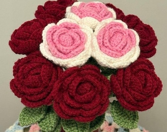 Tricolor Rose Bouquet| Rose Crochet Bouquet | Birthday gift | Special Day Gift |Crochet Gift Graduation Bouquet Gift Home Deco freeshipping