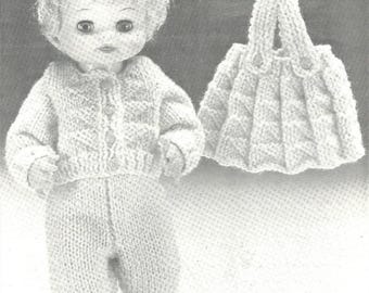 VTG Beehive Knit Dolls Cardigan, Skirt, Slacks for 13 inch, 15 inch and 17 inch Dolls, Doll Outfit Knitting Digital Download PDF
