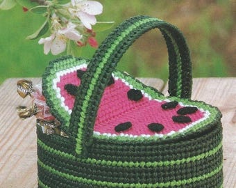 Vintage Plastic Canvas Rose Key case, Rose Key Holder, Watermelon Basket Plastic Canvas Small Gift Digital Download PDF Pattern