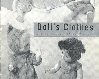 VTG Patons Knit Dolls Outfits Coat, Pixie, Vest, Dress, Sweater, Pilch and Skirt for 10, 12, 14, 16 inch doll Knitting Digital Download PDF