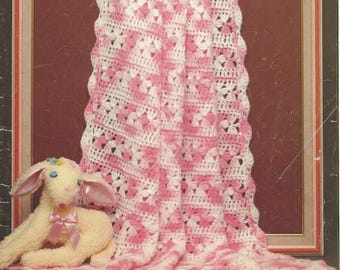 Vintage Crochet Baby Flower Afghan Pattern, Crochet Flower Blanket, Vintage Baby Pink Flower Afghan Instant Download PDF