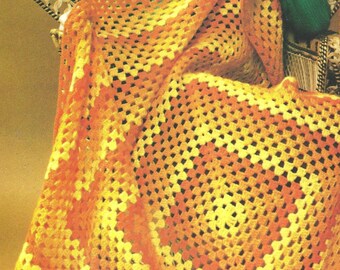 VINTAGE Great Granny Square Afghan, Square Granny Afghan, Crochet Geometric Afghan Pattern Crochet Digital Download PDF