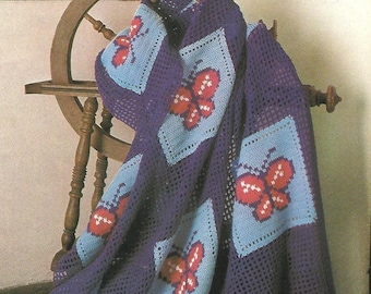 Vintage Crochet Butterfly Afghan Pattern, Crochet Butterfly Afghan Pattern, Vintage Butterfly Granny Square Crochet Pattern, PDF Crochet