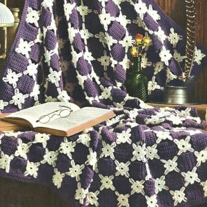 Vintage Daisy Granny Square Afghan, Daisy Granny Square Afghan, Crochet Flower Square Afghan Pattern Crochet Digital Download PDF