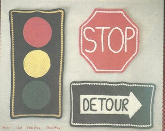 Ampel häkeln, Ampelschild gehäkelt, Stoppschild gehäkelt, Umleitungsschild gehäkelt kleine Projekte, PDF Häkelanleitung Download