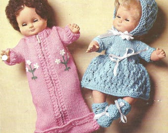 VTG Patons Outfits 12 inch dolls, Knit Doll, Zip-up Sleeping Bag, Dress, Hat, Bootees, 12 in doll Knitting Digital Download PDF