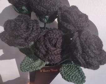 10 Black Rose Bouquet| Rose Crochet Bouquet | Birthday gift | Special Day Gift |Crochet Gift Graduation Gift Home Deco
