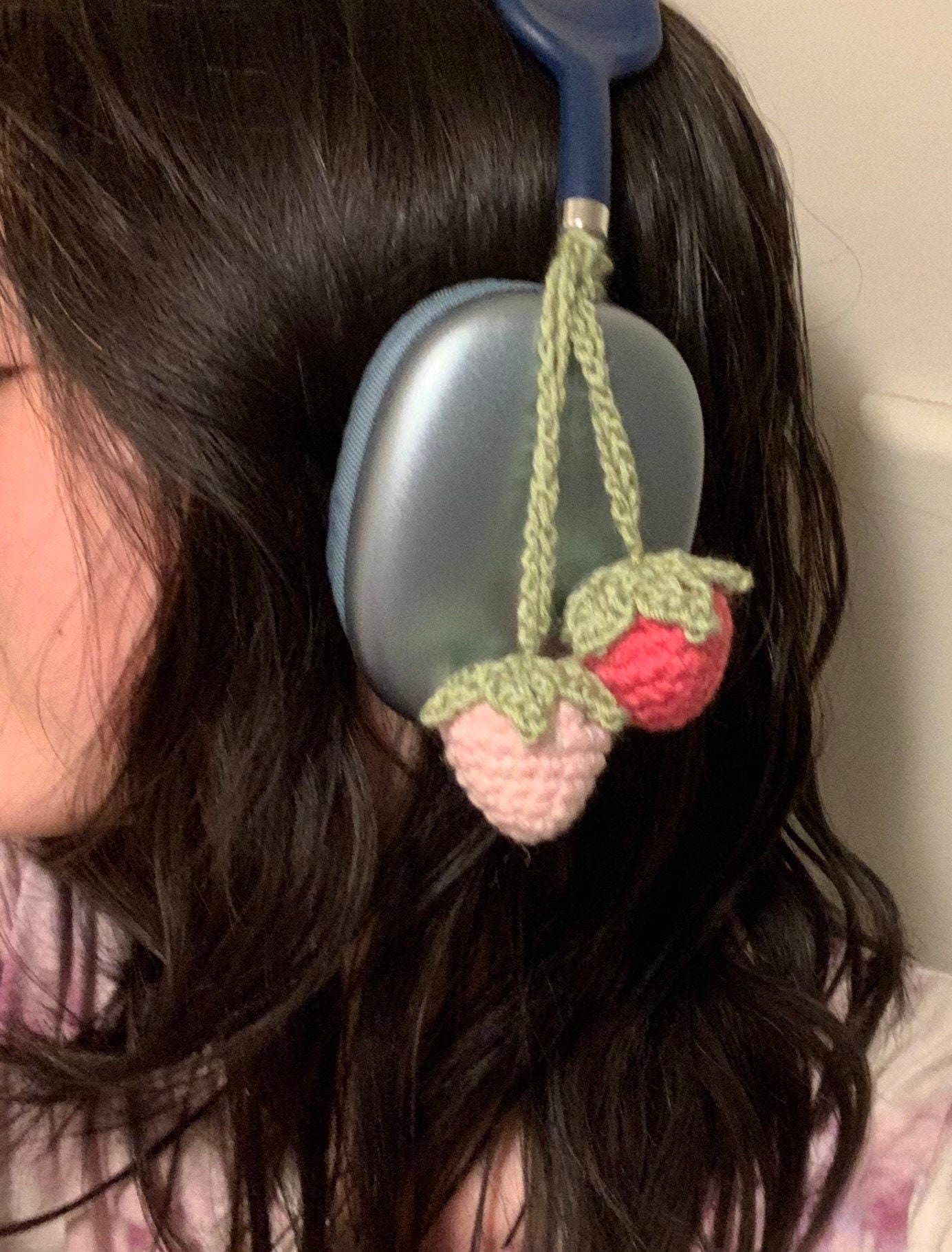 Strawberry Headphone Accessory, Crochet Headphone Accessory