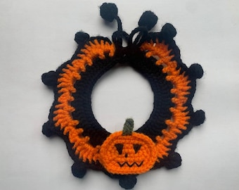 Decorazione per collare regolabile per animali domestici di Halloween, zucca regolabile per gatti, schema all'uncinetto per cani di piccola taglia, schema all'uncinetto PDF per zucca di Halloween