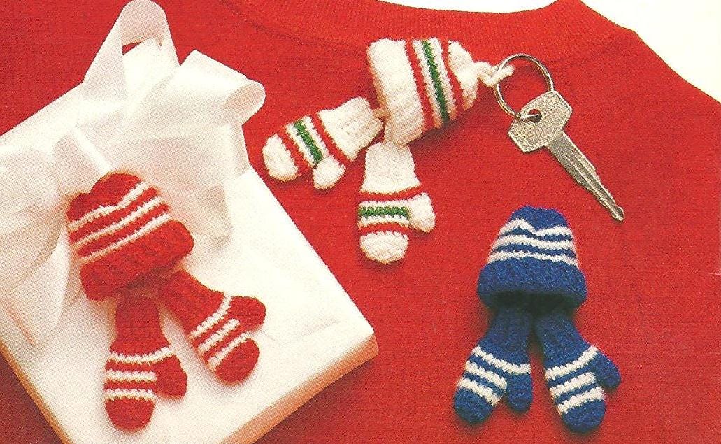 Vintage Crochet Tiny Christmas Hats and Mittens