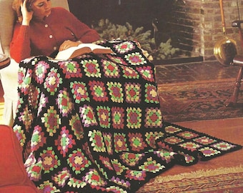 Vintage Traditional Granny Square Afghan Pattern, Crochet Floral Square Blanket, Granny Square Afghan, Crochet Pattern Digital Download PDF