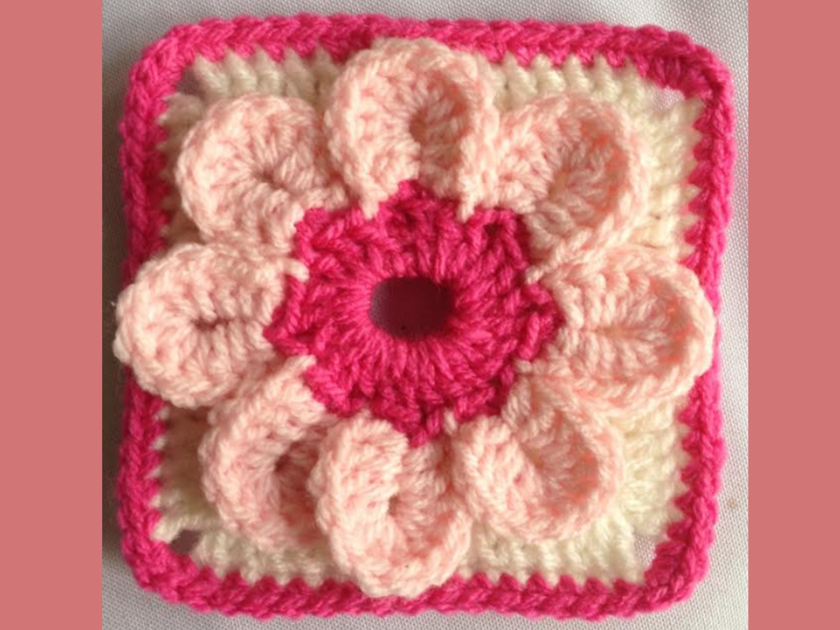 Pretty Pink Floral Granny Square Pattern