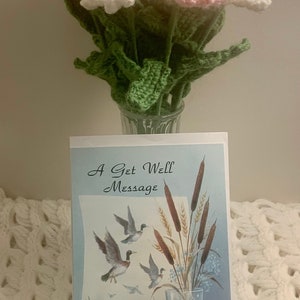 Beterschapsboeket Madeliefje met GRATIS kaart met vaas en beterschap, 10 gehaakte bloemen madeliefje, handgemaakte bloemen, madeliefjeboeket cadeau