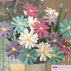 Vintage Plastic Canvas Daisy Bouquet and Aster Bouquet flowers Pattern Plastic Canvas Flower Vase Digital Download PDF Pattern