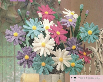 Vintage Plastic Canvas Daisy Bouquet and Aster Bouquet flowers Pattern Plastic Canvas Flower Vase Digital Download PDF Pattern