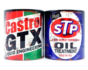 Set of 2 Vintage GTX & STP Motor Oil Mugs / Motorcycle / Cars / Racing / Coffee Tea / By Legacy Legends